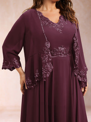 Chiffon 3/4 Sleeves Mother's Cardigan With Beading Appliques Lace