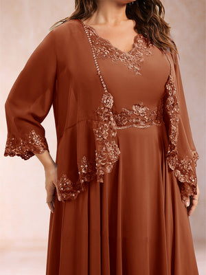 Chiffon 3/4 Sleeves Mother's Cardigan With Beading Appliques Lace