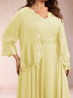 Chiffon 3/4 Sleeves Mother's Cardigan With Beading Appliques Lace
