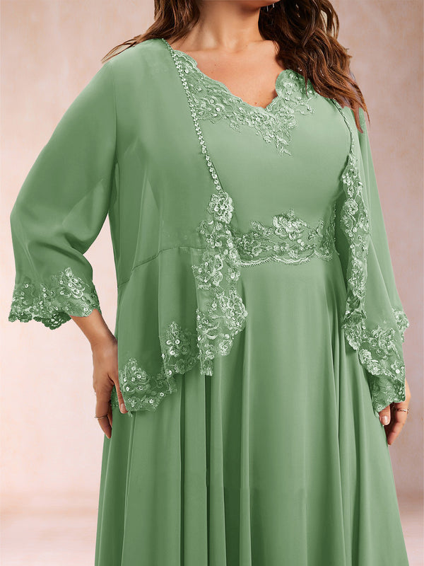 Chiffon 3/4 Sleeves Mother's Cardigan With Beading Appliques Lace