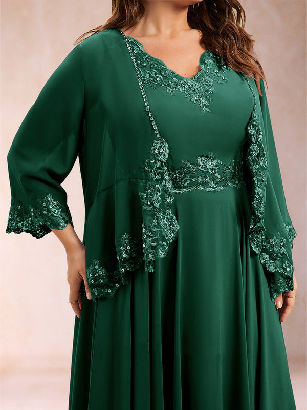 Chiffon 3/4 Sleeves Mother's Cardigan With Beading Appliques Lace