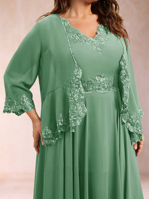 Chiffon 3/4 Sleeves Mother's Cardigan With Beading Appliques Lace