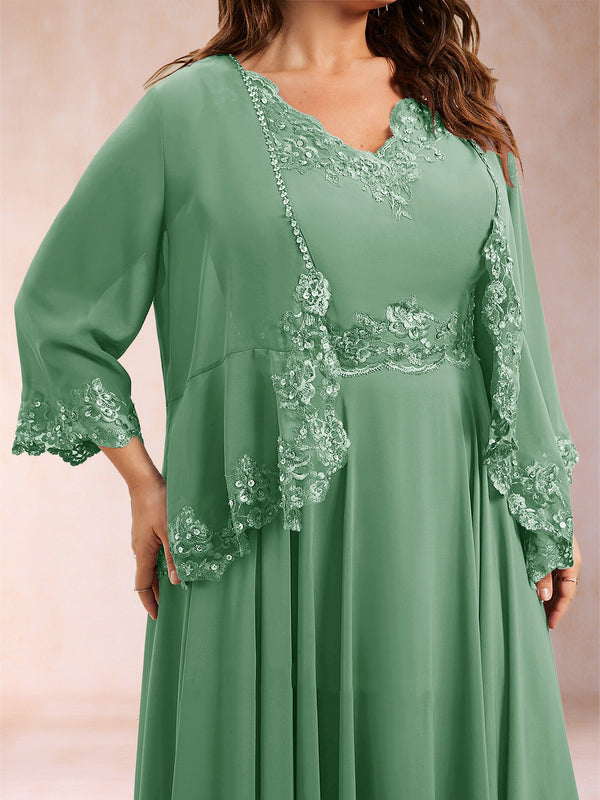 Chiffon 3/4 Sleeves Mother's Cardigan With Beading Appliques Lace