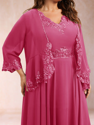 Chiffon 3/4 Sleeves Mother's Cardigan With Beading Appliques Lace