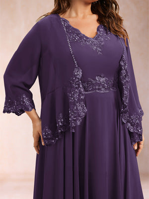 Chiffon 3/4 Sleeves Mother's Cardigan With Beading Appliques Lace