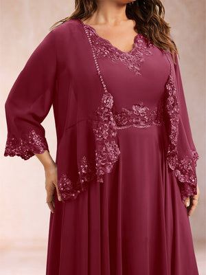 Chiffon 3/4 Sleeves Mother's Cardigan With Beading Appliques Lace