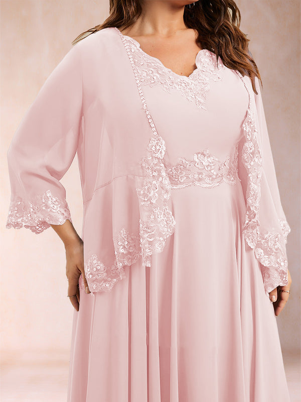 Chiffon 3/4 Sleeves Mother's Cardigan With Beading Appliques Lace