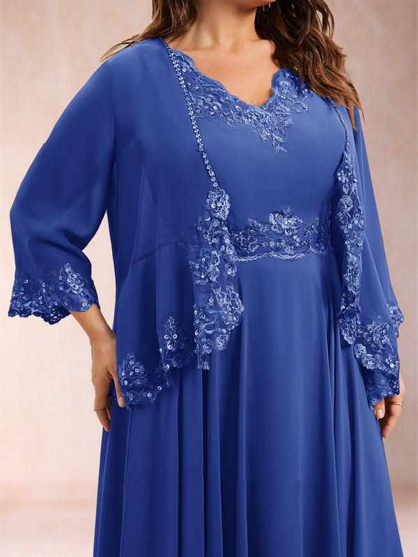Chiffon 3/4 Sleeves Mother's Cardigan With Beading Appliques Lace