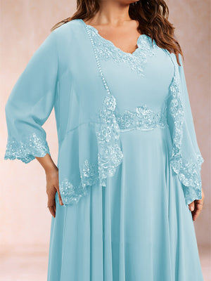 Chiffon 3/4 Sleeves Mother's Cardigan With Beading Appliques Lace