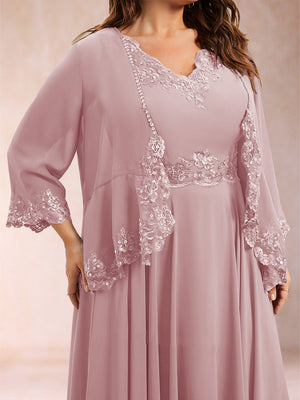 Chiffon 3/4 Sleeves Mother's Cardigan With Beading Appliques Lace