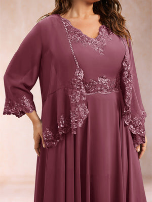 Chiffon 3/4 Sleeves Mother's Cardigan With Beading Appliques Lace