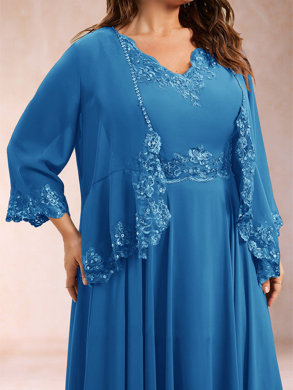 Chiffon 3/4 Sleeves Mother's Cardigan With Beading Appliques Lace