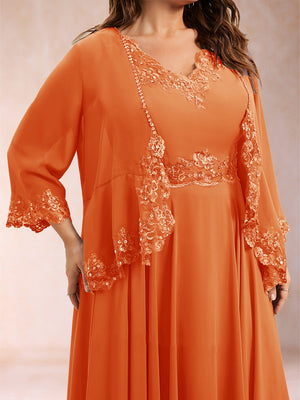 Chiffon 3/4 Sleeves Mother's Cardigan With Beading Appliques Lace