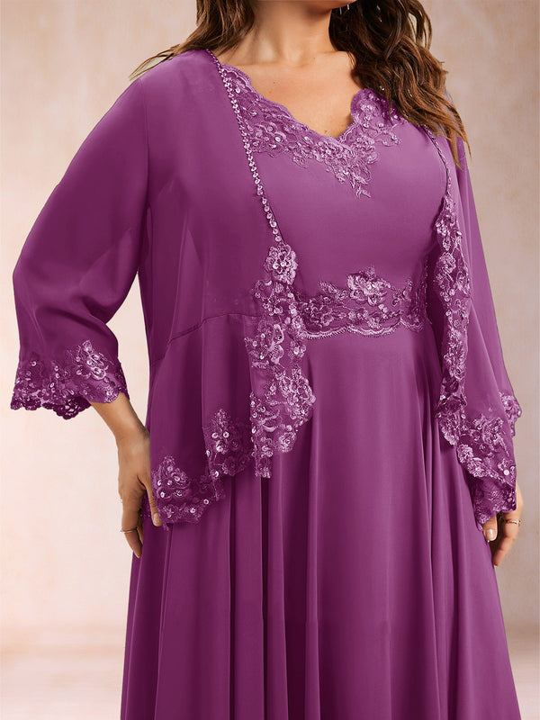 Chiffon 3/4 Sleeves Mother's Cardigan With Beading Appliques Lace