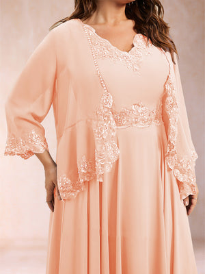 Chiffon 3/4 Sleeves Mother's Cardigan With Beading Appliques Lace