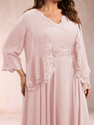 Chiffon 3/4 Sleeves Mother's Cardigan With Beading Appliques Lace