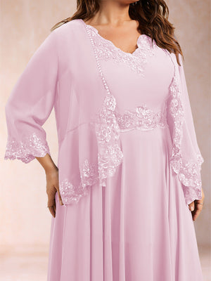 Chiffon 3/4 Sleeves Mother's Cardigan With Beading Appliques Lace