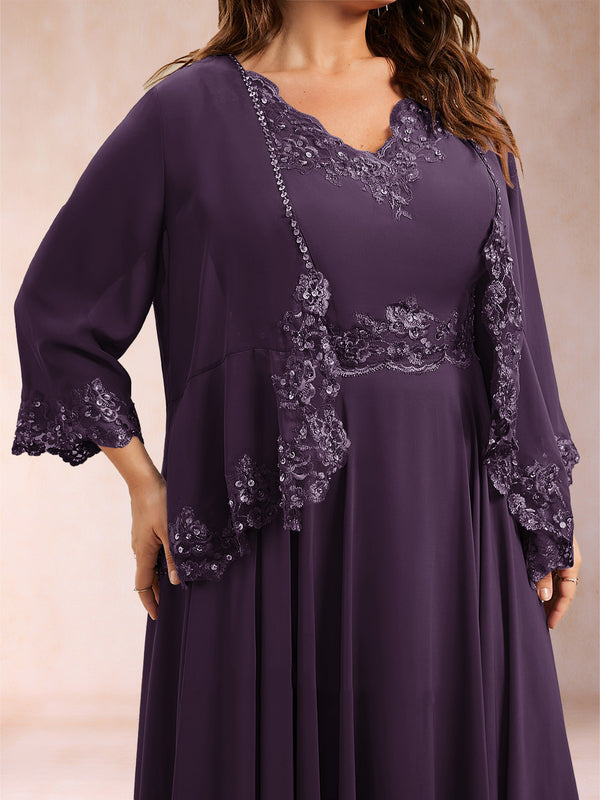 Chiffon 3/4 Sleeves Mother's Cardigan With Beading Appliques Lace