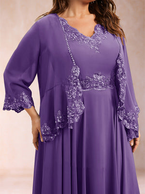 Chiffon 3/4 Sleeves Mother's Cardigan With Beading Appliques Lace