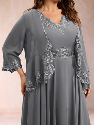 Chiffon 3/4 Sleeves Mother's Cardigan With Beading Appliques Lace