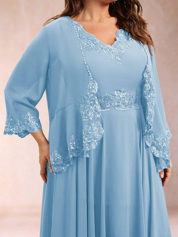 Chiffon 3/4 Sleeves Mother's Cardigan With Beading Appliques Lace