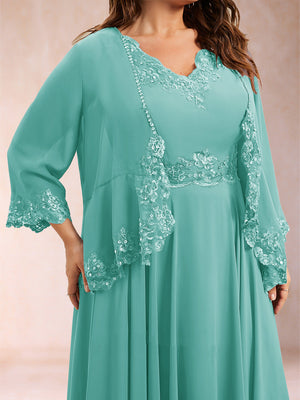 Chiffon 3/4 Sleeves Mother's Cardigan With Beading Appliques Lace