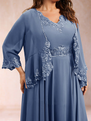 Chiffon 3/4 Sleeves Mother's Cardigan With Beading Appliques Lace