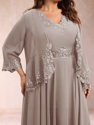 Chiffon 3/4 Sleeves Mother's Cardigan With Beading Appliques Lace