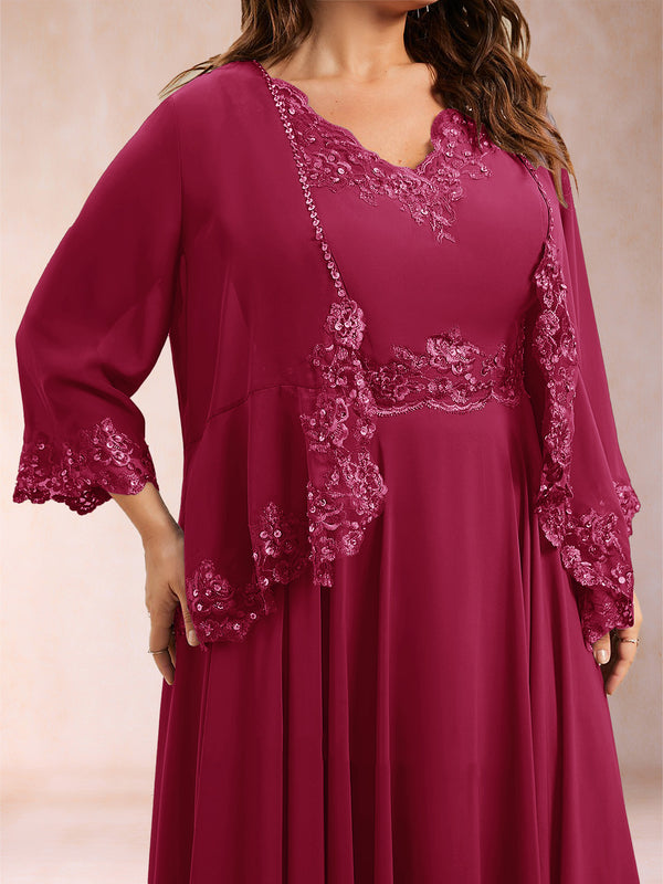 Chiffon 3/4 Sleeves Mother's Cardigan With Beading Appliques Lace