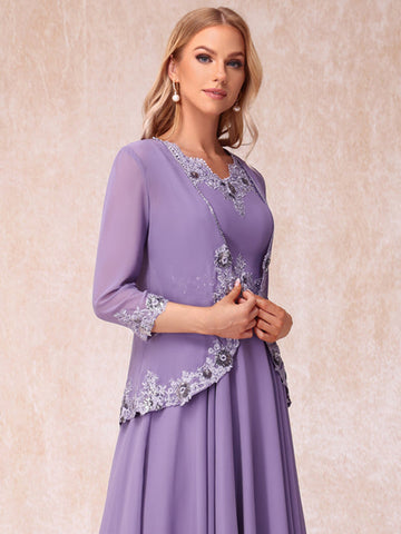 Chiffon 3/4 Sleeves Mother's Jacket With Beading Appliques