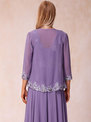 Chiffon 3/4 Sleeves Mother's Jacket With Beading Appliques