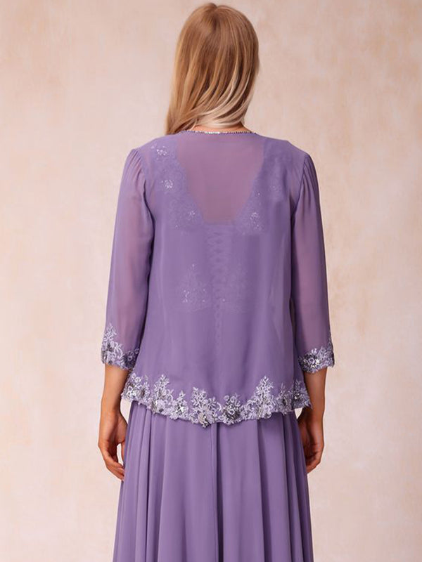 Chiffon 3/4 Sleeves Mother's Jacket With Beading Appliques