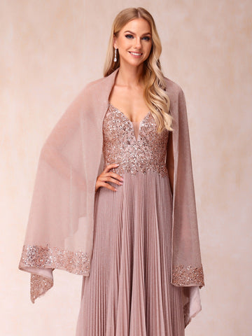 Long Chiffon Mother's Wrap With Beading Appliques