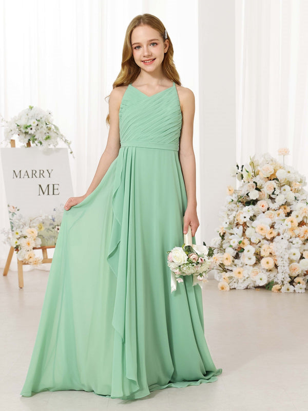A-Line/Princess Chiffon Sleeveless Scoop Neck Floor-Length Junior Bridesmaid Dresses