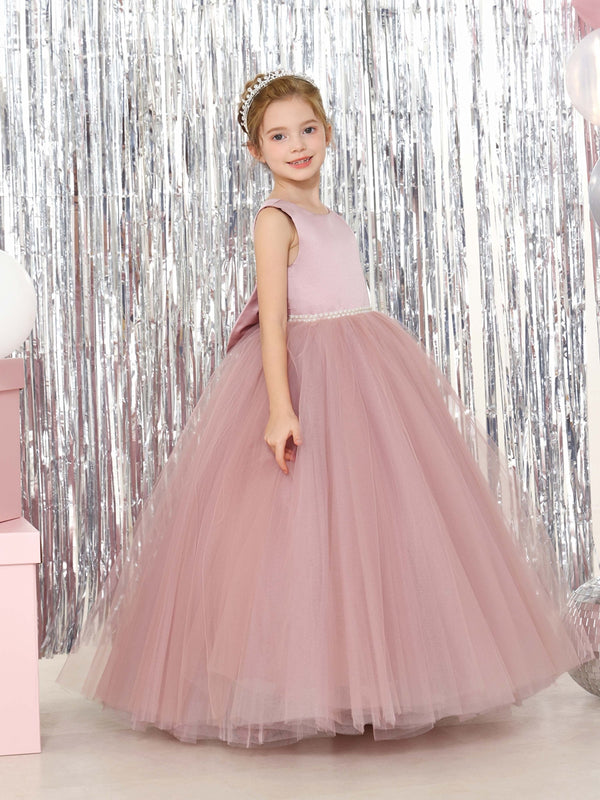 Ball-Gown Tulle Satin Sleeveless Scoop Neck Floor-Length Flower Girl Dresses