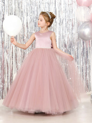 Ball-Gown Tulle Satin Sleeveless Scoop Neck Floor-Length Flower Girl Dresses