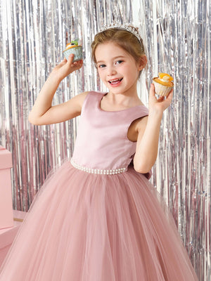 Ball-Gown Tulle Satin Sleeveless Scoop Neck Floor-Length Flower Girl Dresses