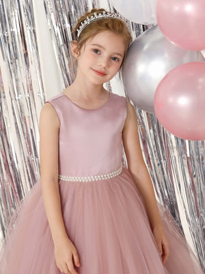 Ball-Gown Tulle Satin Sleeveless Scoop Neck Floor-Length Flower Girl Dresses