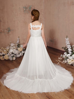 A-Line/Princess Tulle Sleeveless Square Neck Floor-Length Flower Girl Dresses