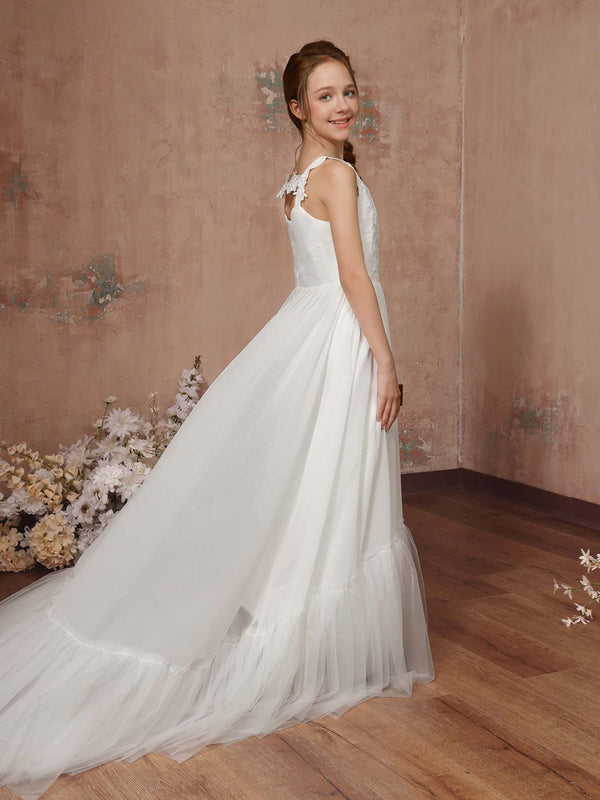 A-Line/Princess Tulle Sleeveless Square Neck Floor-Length Flower Girl Dresses
