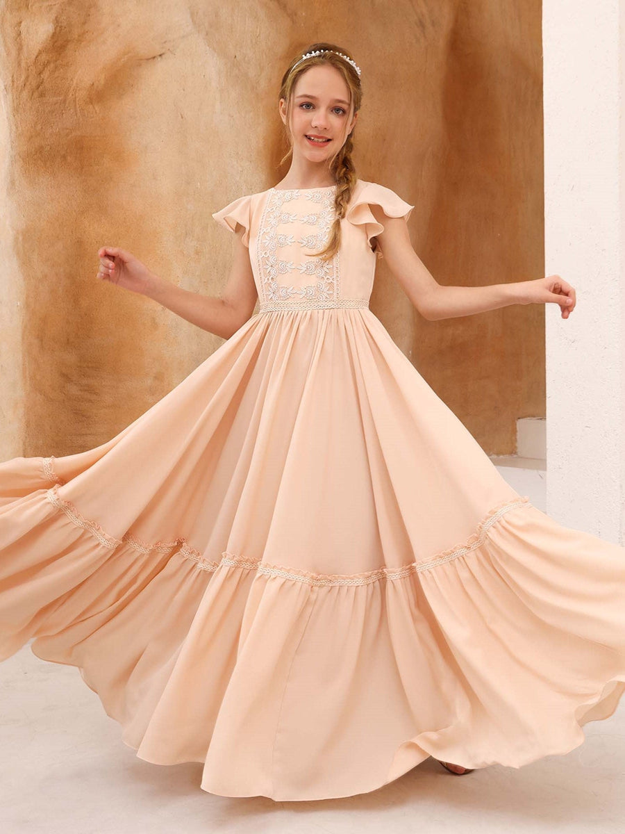 Lavetir Flower Girl Dresses A-Line/Princess Short Sleeves Scoop Neck Floor-Length 2026