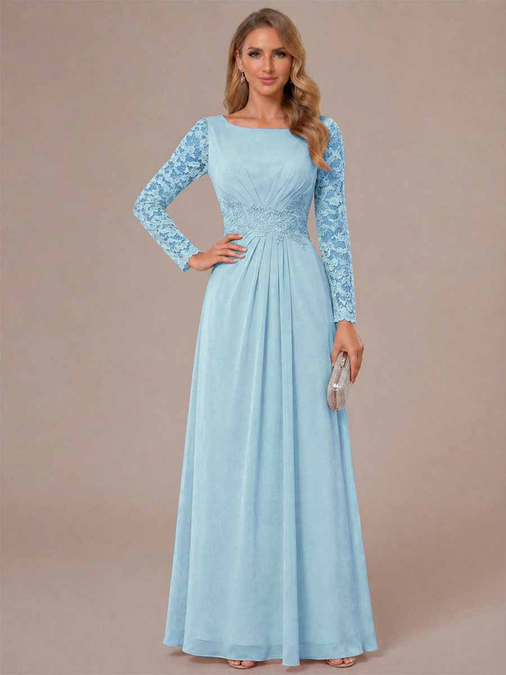 A-Line/Princess Scoop Long Sleeves Ruched Mother of the Bride Dresses with Appliques