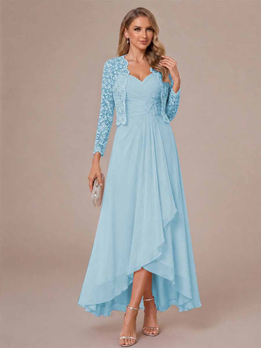 A-Line/Princess Sweetheart Sleeveless Asymmetrical Mother of the Bride Dresses with Appliques &amp; Jacket