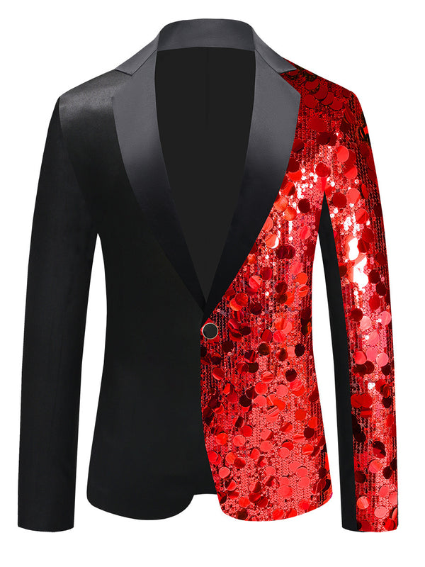 Tailored Fit Notched Lapel Single Breasted One-Button Men's Party Jacket with Sequins