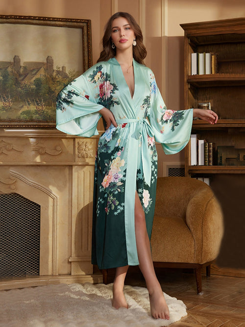 Hand Painted Colorful Floral Long Elegant Women's Robes