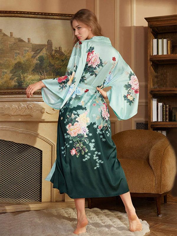Hand Painted Colorful Floral Long Elegant Women's Robes