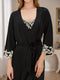 Women's Floral Embroidery Spaghetti Straps Short Robe Set