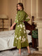 Hand Painted Magnolia Flower 3/4 Sleeves Long Women's Robes