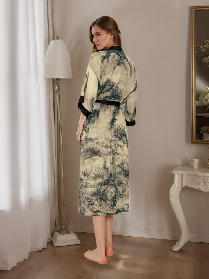 Hand Painted Ink Landscape 3/4 Sleeves Comfortable Women&