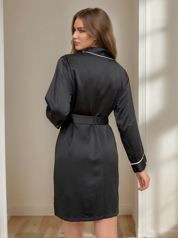 Women's V-Neck Long Sleeves Knee Length Solid Colored Minimalist Bride Robes